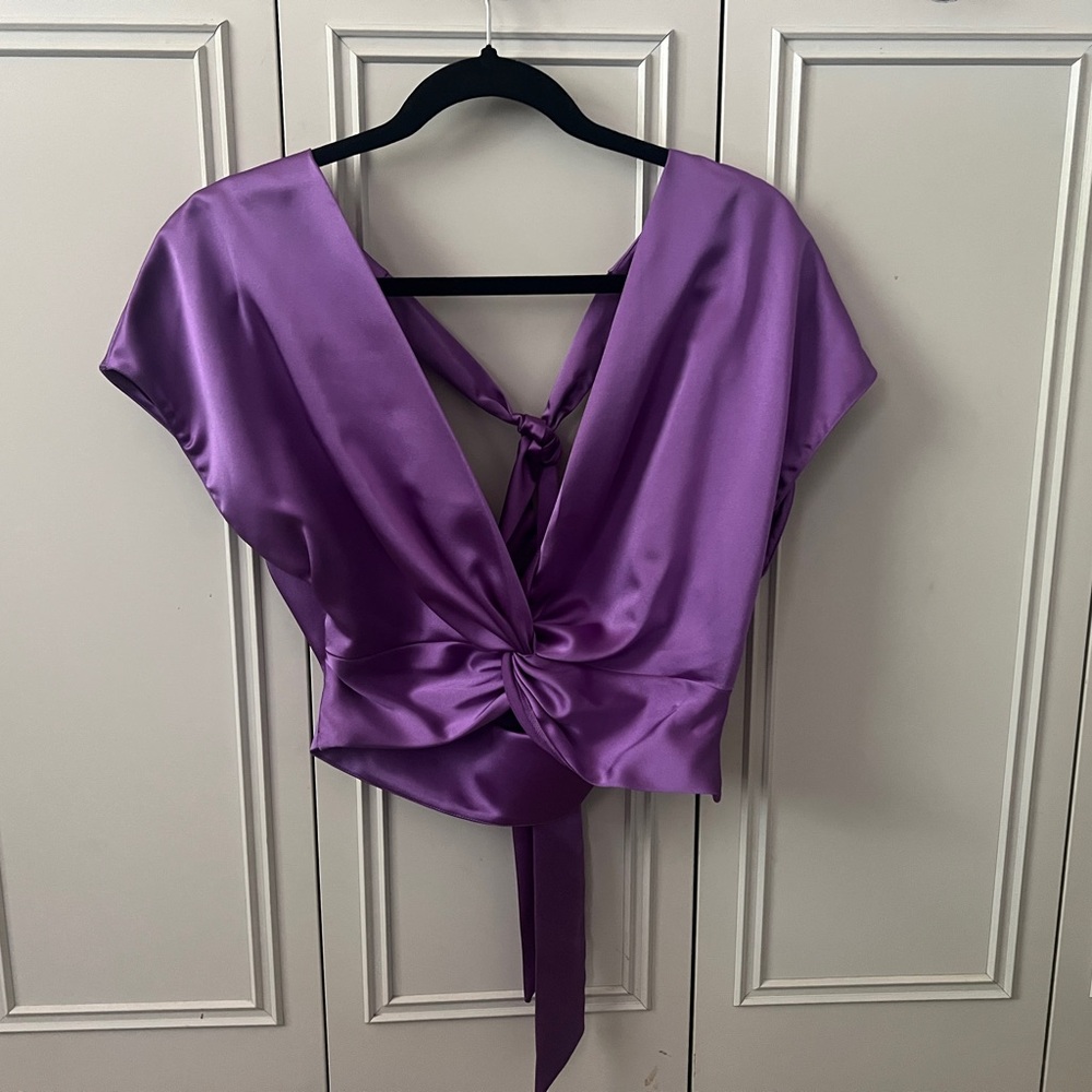 Zara Satin Purple Tie-Back Crop Top XS